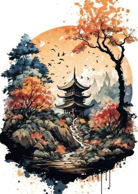 Japan Landscape Watercolor