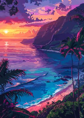 Hawaii Sunset Pixel Art