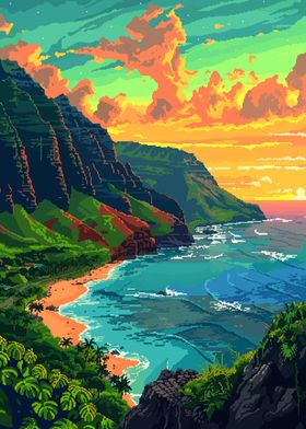 Kauai Hawaii Pixel Art