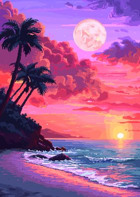 Sunset Hawaii Pixel Art