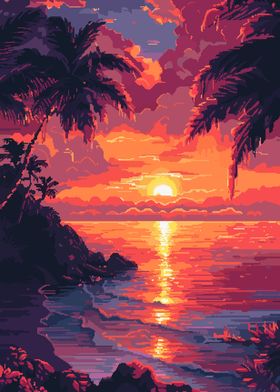 Hawaii Sunset Pixel Art