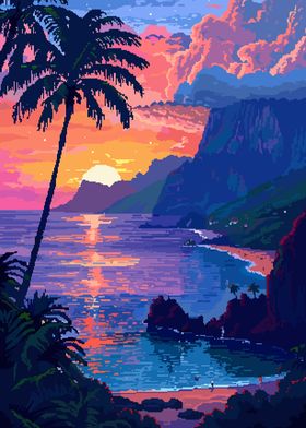 Hawaii Sunset Pixel Art