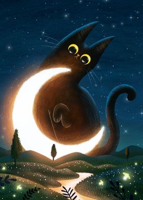 Cat and the magic moon