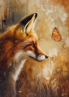 Fox Butterfly Oil Painting