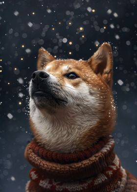 Shiba inu in the snow