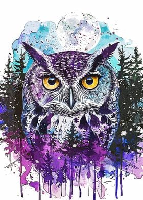 Owl Double Exposure Paint