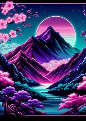 Neon Nature Moon Landscape