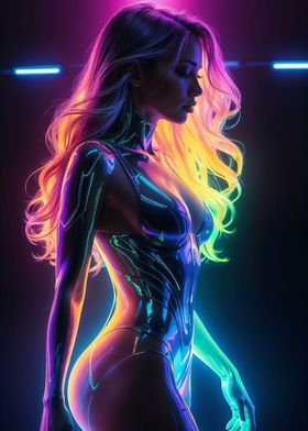 Sexy cyborg woman in neon 