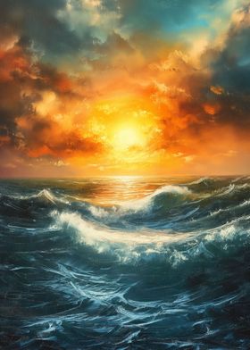 Sunset Water Waves Ocean