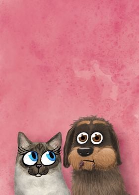 cute cartoon cat and dog