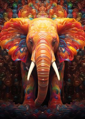 Elephant in rainbow colors