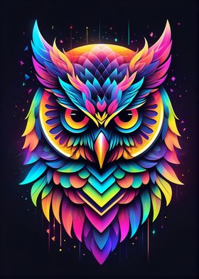 Neon Colorful Owl