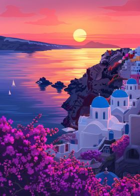 Santorini Sunset Landscape