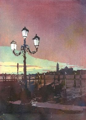 Venice Sunset Watercolor 