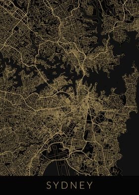 Sydney Map Black Gold
