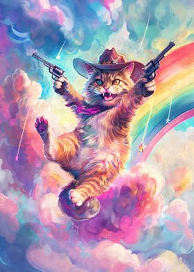 Whimsical Cowboy Cat Guns