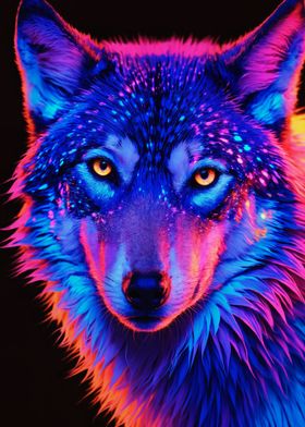 Blacklight Wolf Portrait