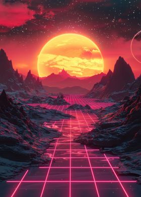 Cyberpunk Grid Landscape