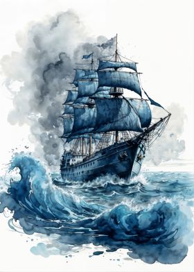 Watercolored Sailing Ship