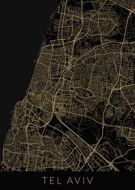 Tel Aviv Map Black Gold