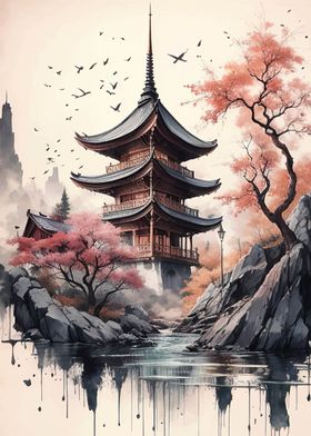 Japan Landscape Watercolor