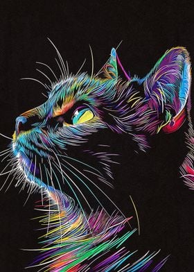 Line Art Colorful Cat