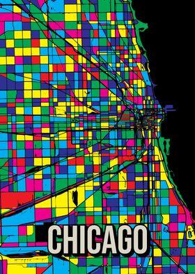 Chicago Colorful City Map