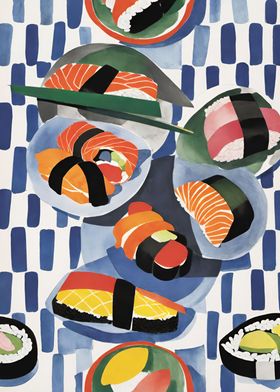 Watercolor Sushi Poster