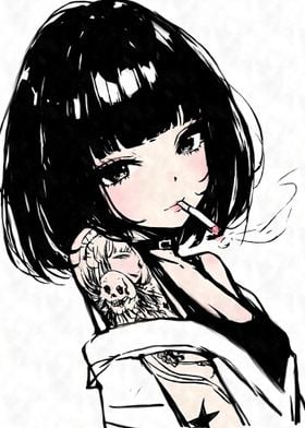 Smoking Tattoo Anime Girl