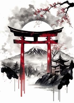 Japan Landscape Watercolor