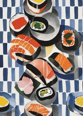 Watercolor Sushi Wall Art