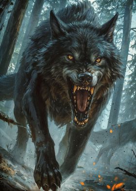 black wolf with red eyes