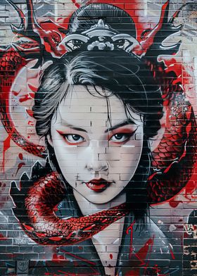 Geisha dragon wall