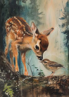 Baby Deer and Bird