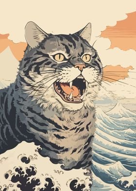 angry cat Ukiyo e
