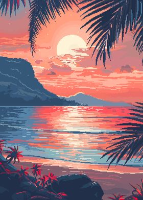 Hawaii Sunset Pixel Art