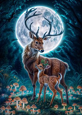 Deer fawn Moonlit Forest