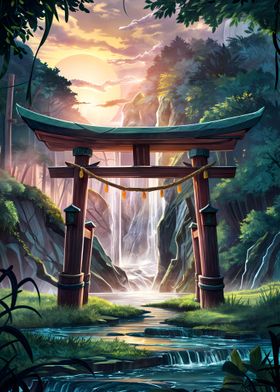 Torii gate in forest