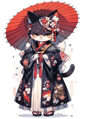 Cat Kimono Japan Kawaii 