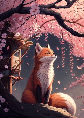 Fox Kitsune Cherry Blossom