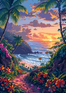Hawaii Pixel Art Sunset