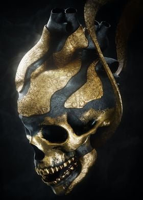Realistic skull with gold