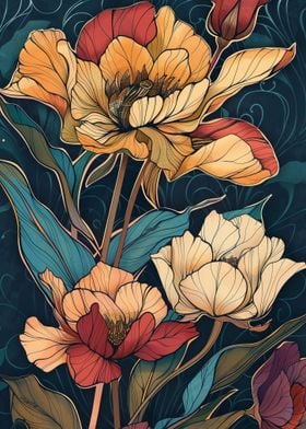 Art Nouveau Deco Flowers
