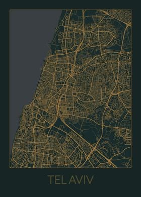 Tel Aviv Gray Orange Map