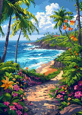 Hawaii Tropical Pixel Art