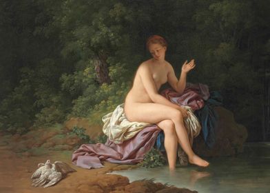 A lady bathing by a river