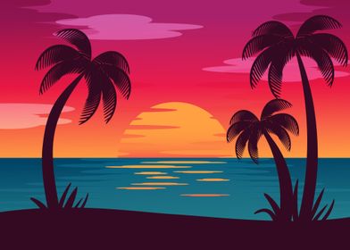 Colorful Sunset Palm Trees