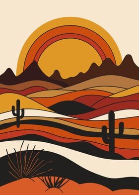 Cactus Desert Sunset Art