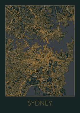 Sydney Gray Orange Map