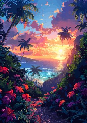 Hawaii Sunset Pixel Art